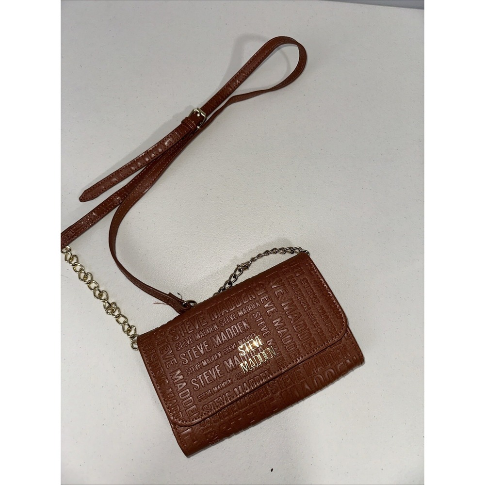 Steve Madden Womens Cross Body Wallet Purse Brown Faux‎ Leather